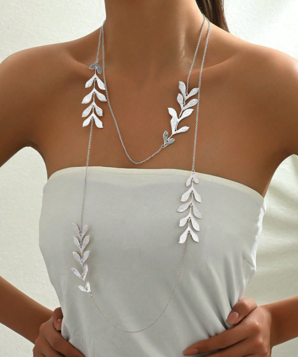 Multi layer leaf decor long necklace