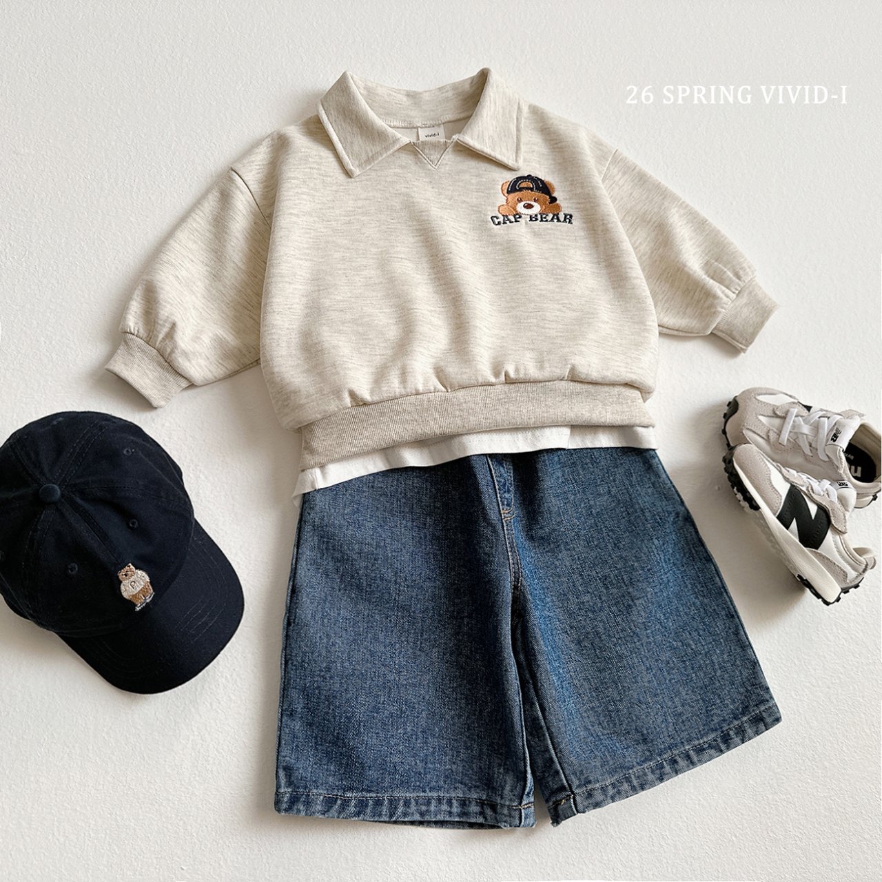 🌸預訂 韓國直送🌸🇰🇷VIVIDI三色帽子小熊刺繡長袖翻領上下套裝