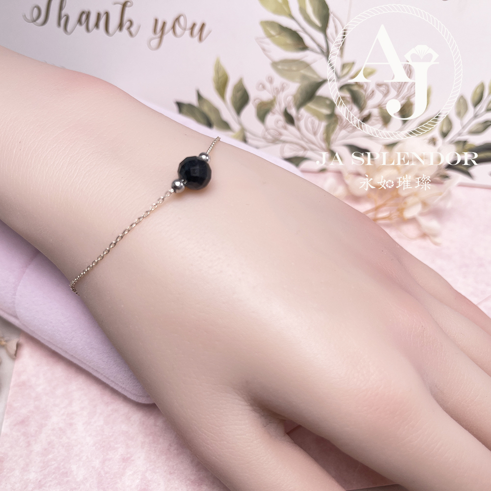 D-06B 天然翡翠A玉 墨翠鑽石切割平安幸運純銀手鏈