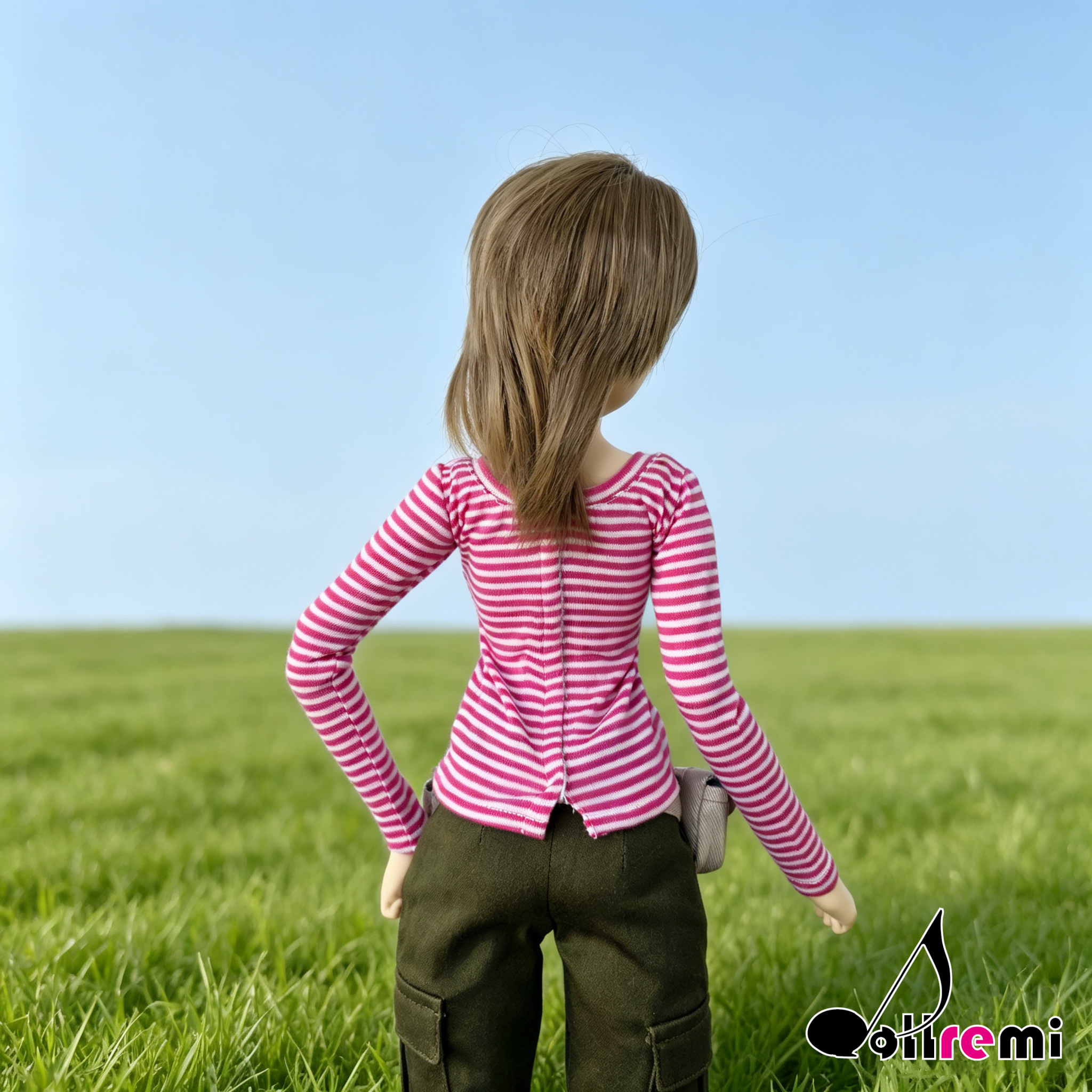 【dollremi】(DD0896D) 粉紅色長袖條子圓領T恤 Pink Long sleeved round neck striped T-shirt