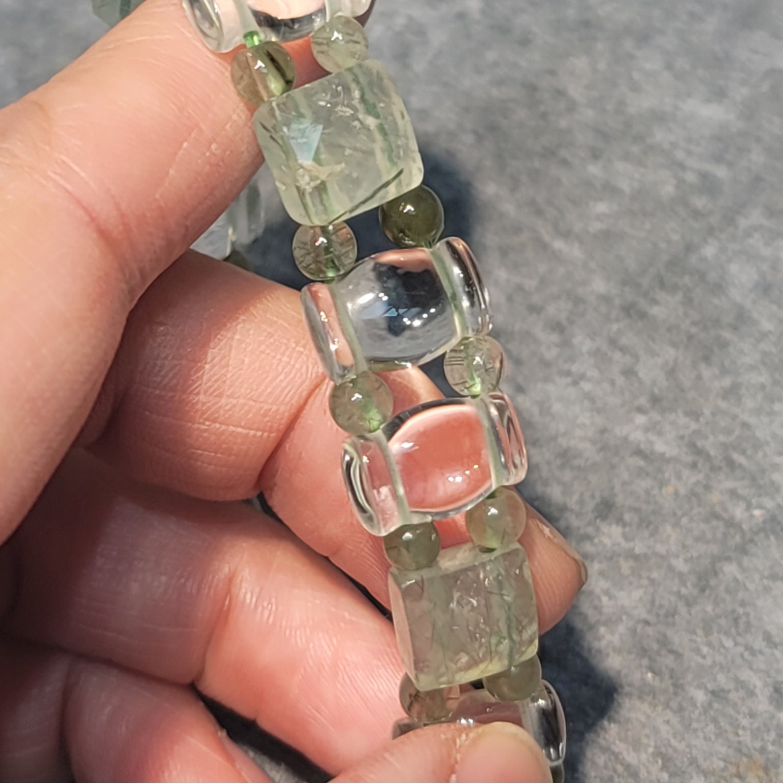 葡萄石白水晶綠髮晶手排