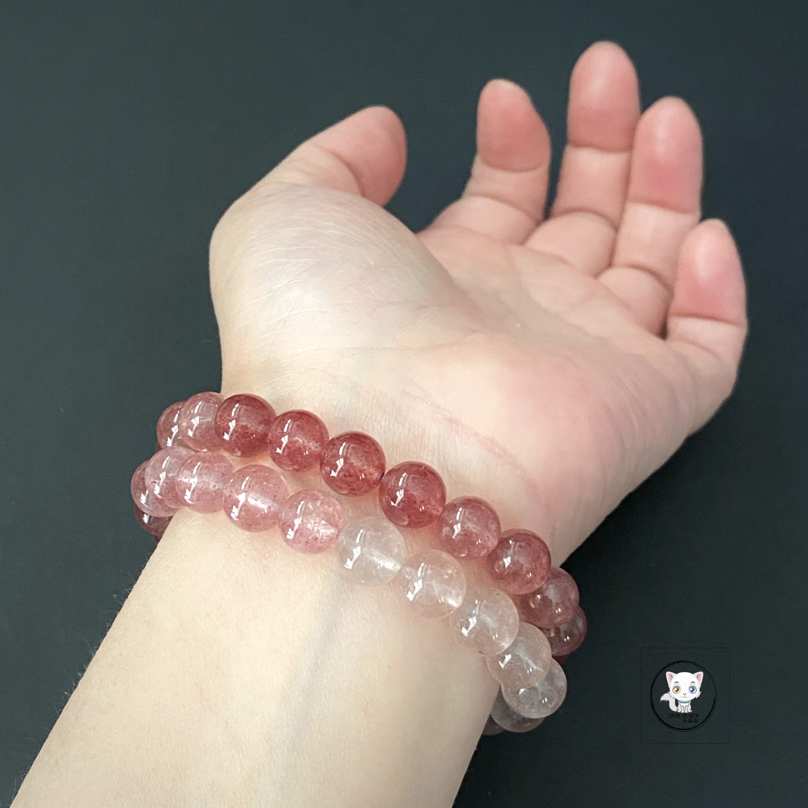 天然草莓晶漸變手鏈 9mm+