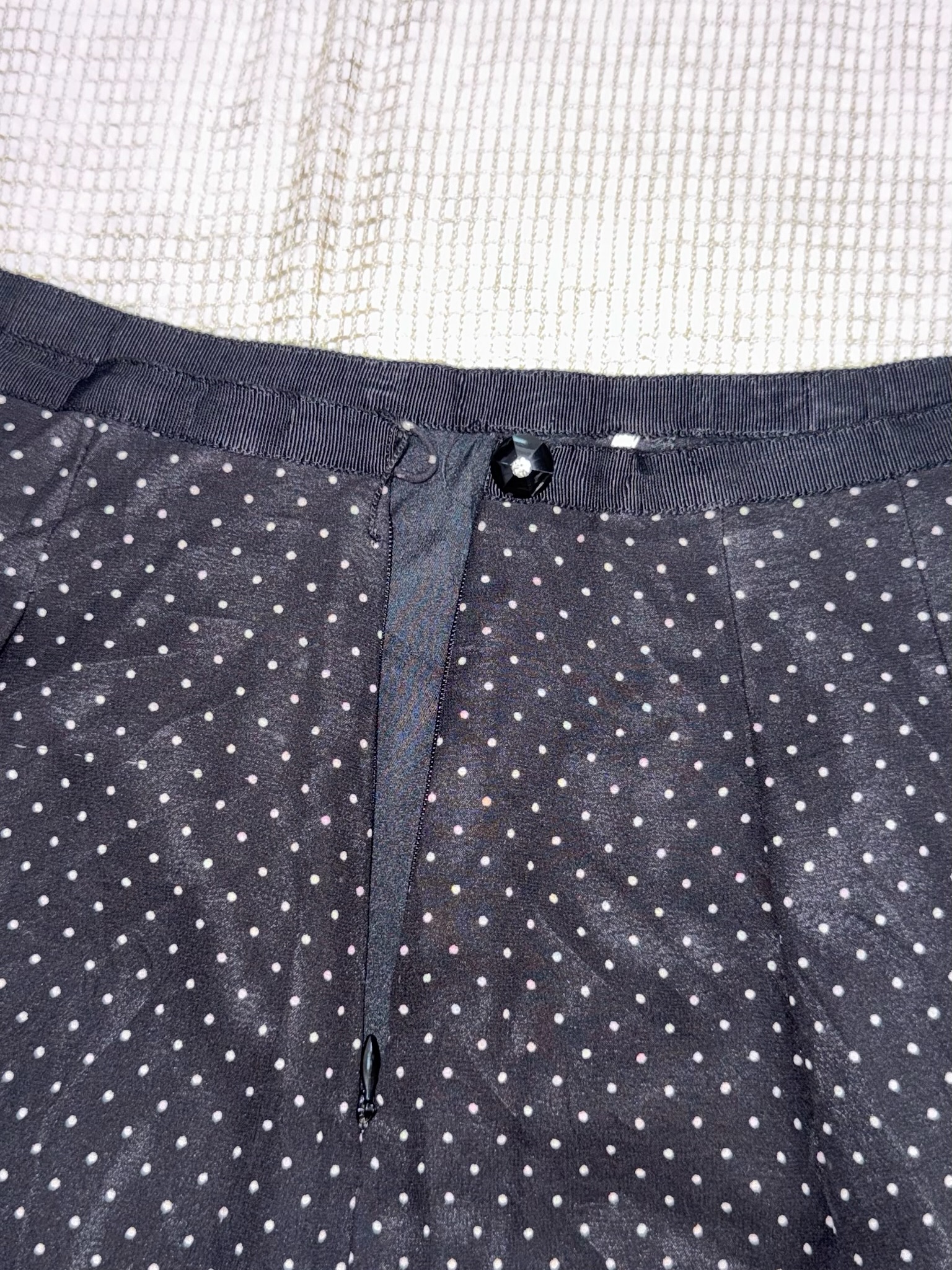 Black Polka Dot Skirt with Embroidered Daisy Border and Scalloped Hem
