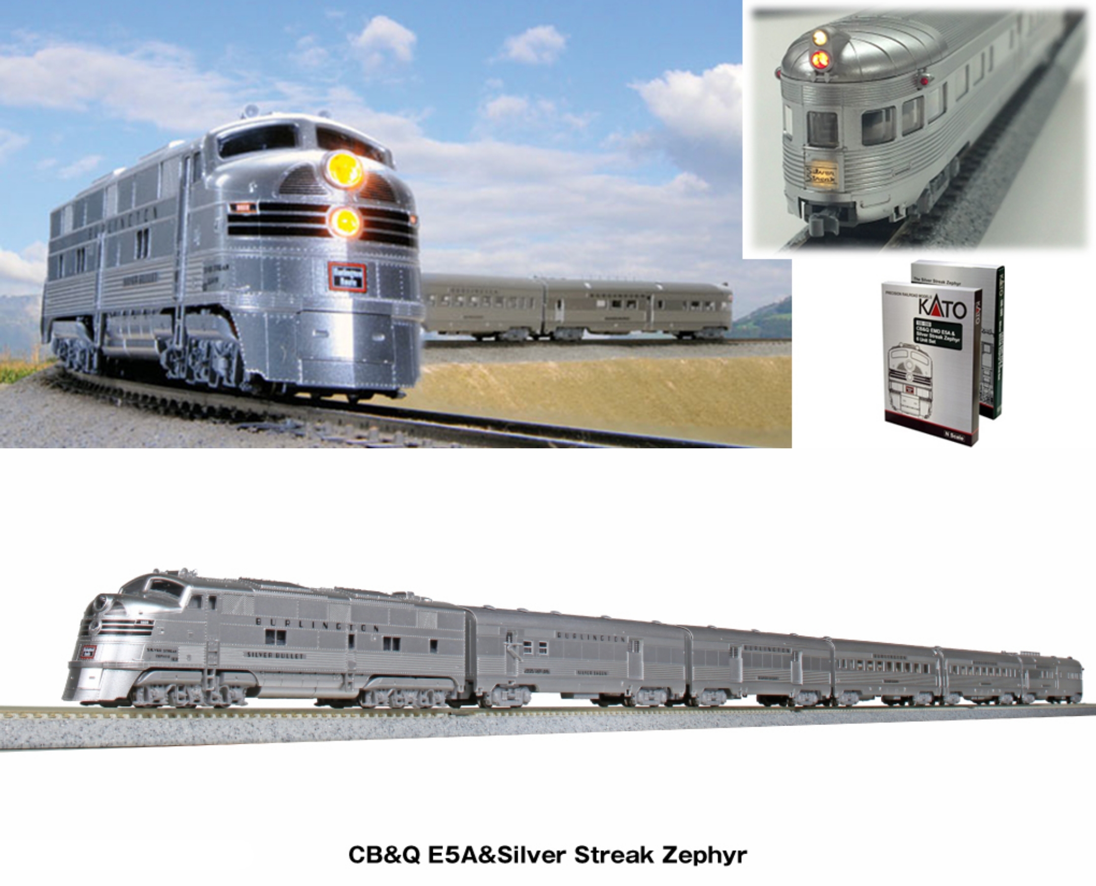 CB&Q E5A & Silver Streak Zephyr Kato「銀閃輕風號」6節套DCC+Analog 數碼/模擬雙模式