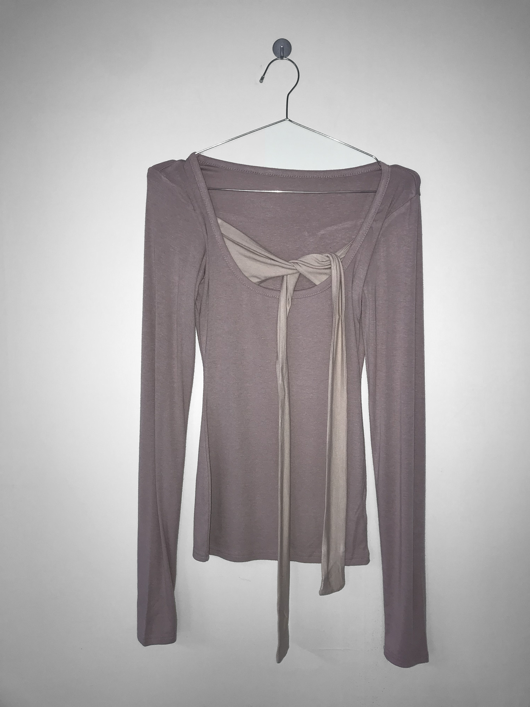 Tie-Front U Neck Long Sleeve Top