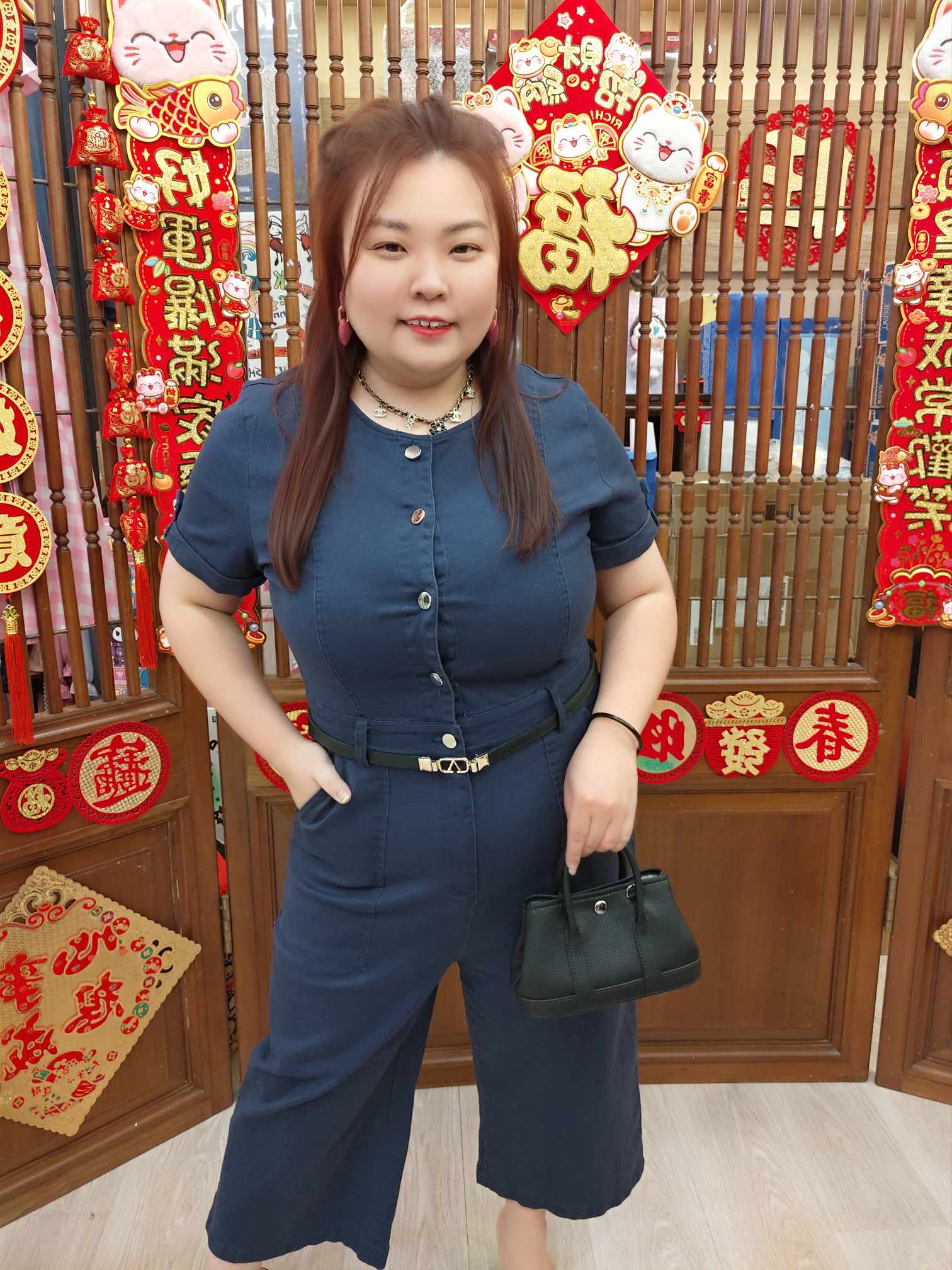 OTC07 K6619 圆领银排扣连体长裤