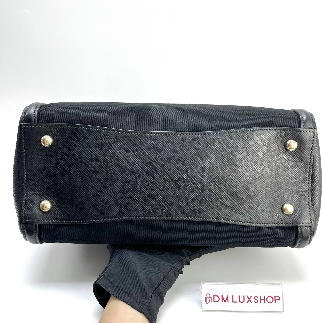 Prada Cuir Frame Canvas Tote Black