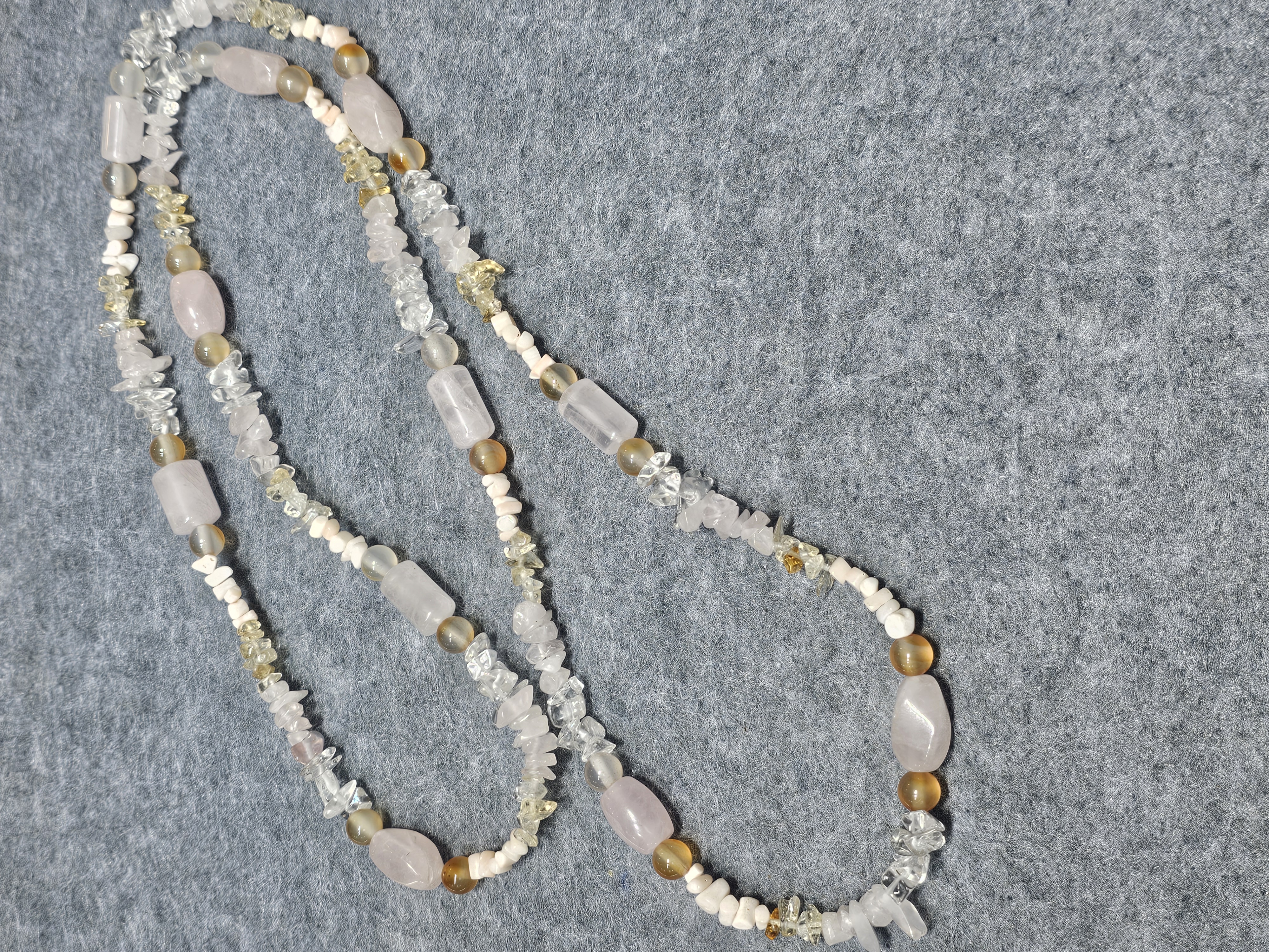 紅瑪瑙粉紅晶白水晶不定形頸鏈