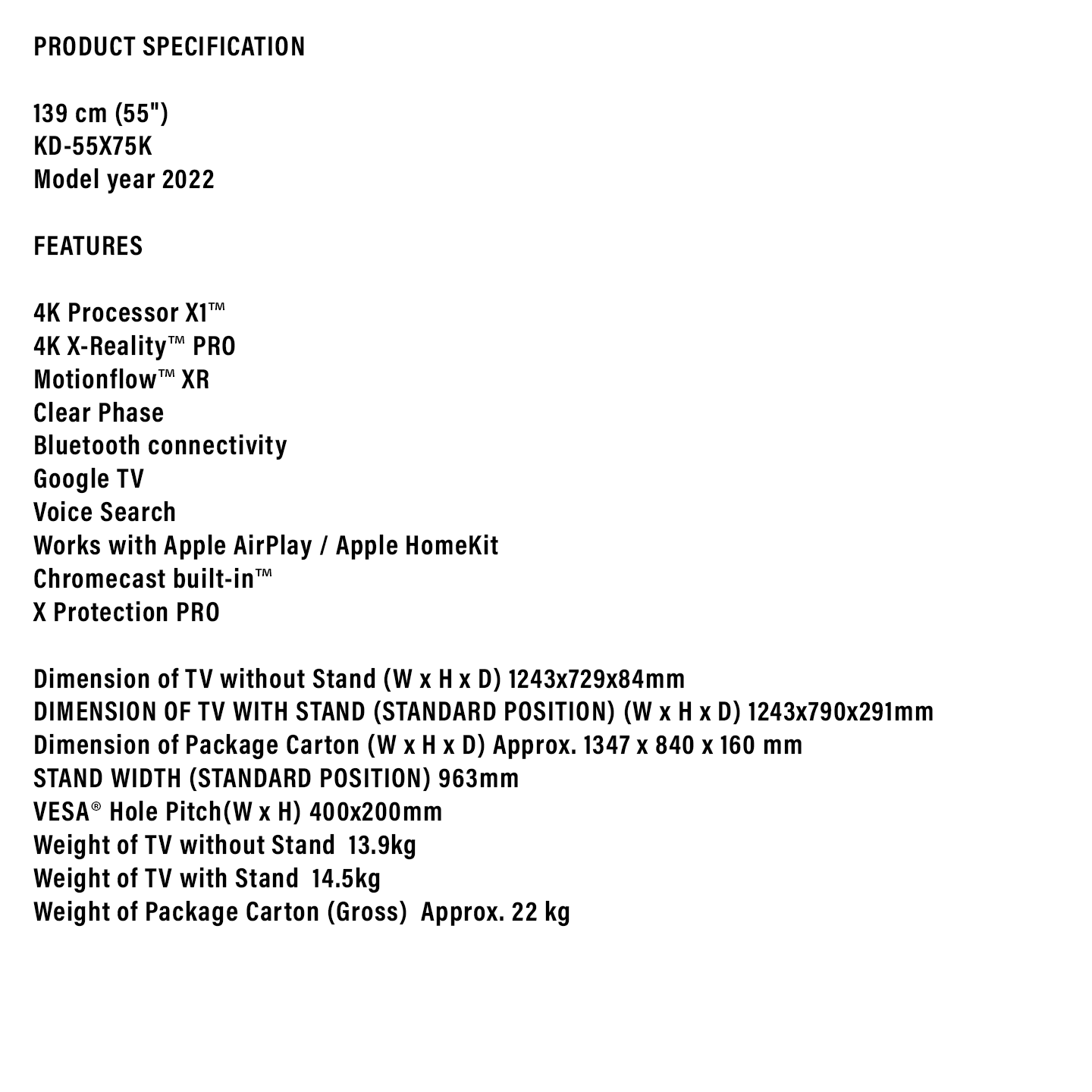 Sony 55" 4K Ultra HD Google TV (KD-55X75K)