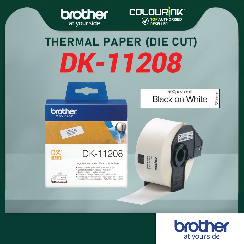 Brother Original Genuine DK-11208 Large Address Label Film Tape (Black On White) QL700 QL800 QL820NWB 11208 DK 11208 DK1