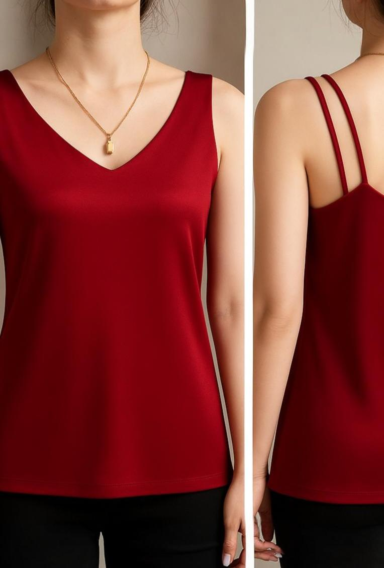 Satin V-Sleeveless Double Strap