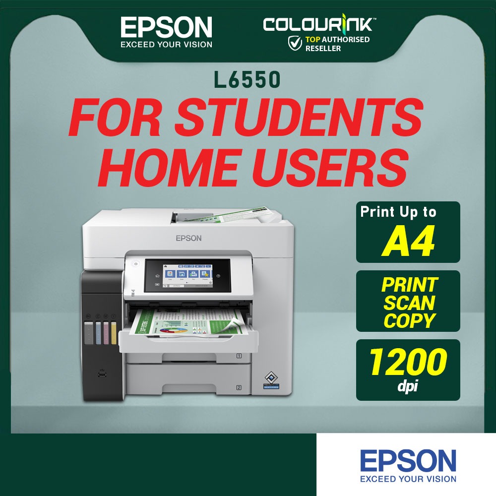 Epson EcoTank L6550 A4 3-in-1 Colour Refill Ink Tank Printer Wifi High Dpi Resolution Photo Printing Pigment Ink J2330DW