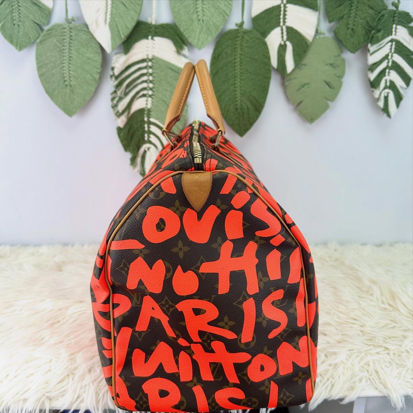 LV 🤍PRE OWNED 限量款✨Graffiti KeepAll 50 橙色塗鴉 手提包🧡