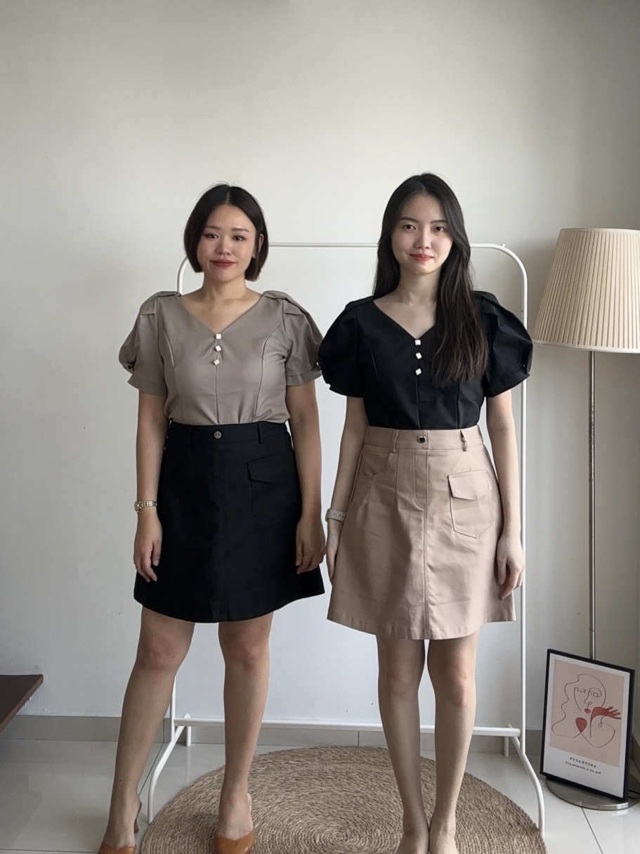 S1853 A Line Short Skirt - Black & Khaki