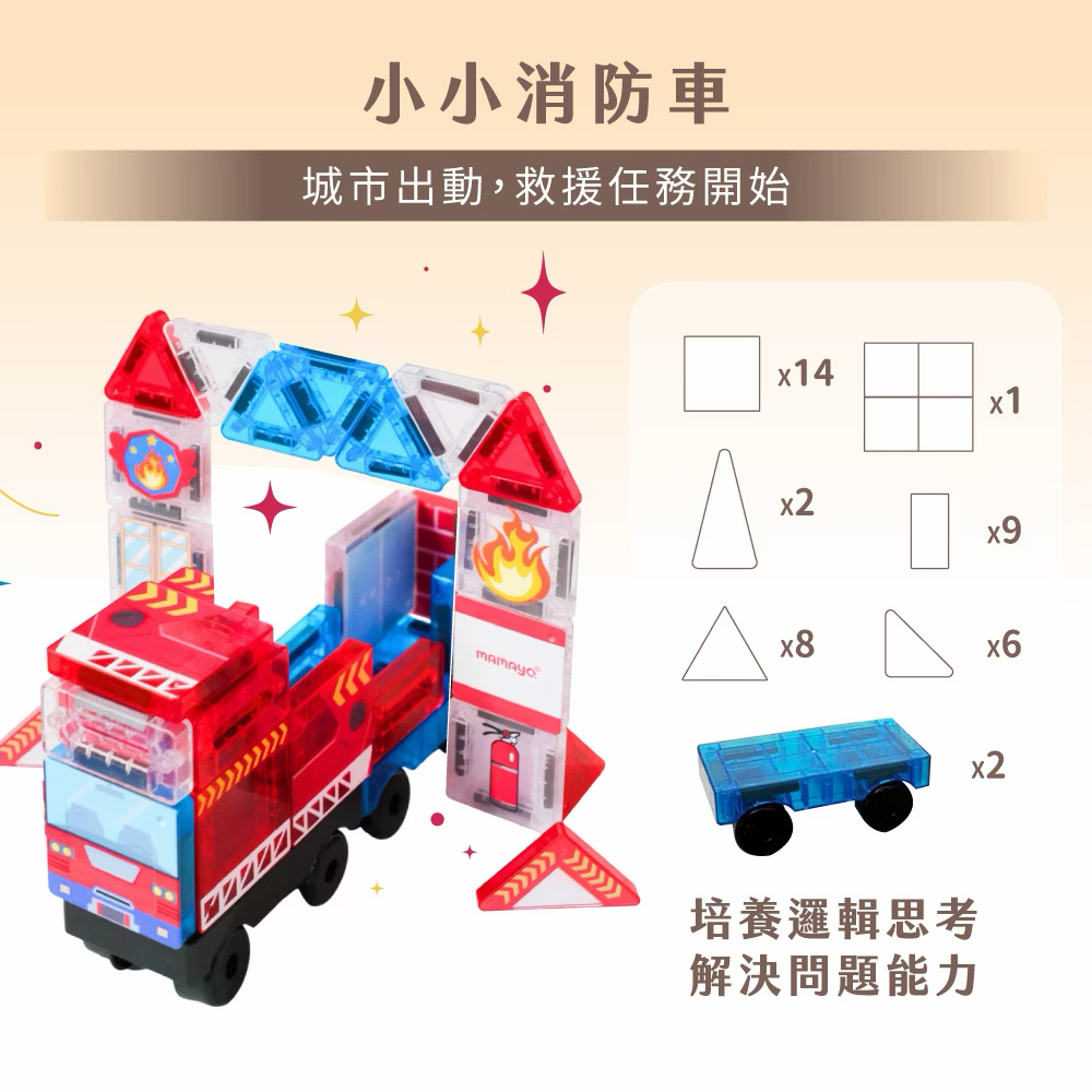 Mamayo迷你磁力片-小小消防車(42pcs)