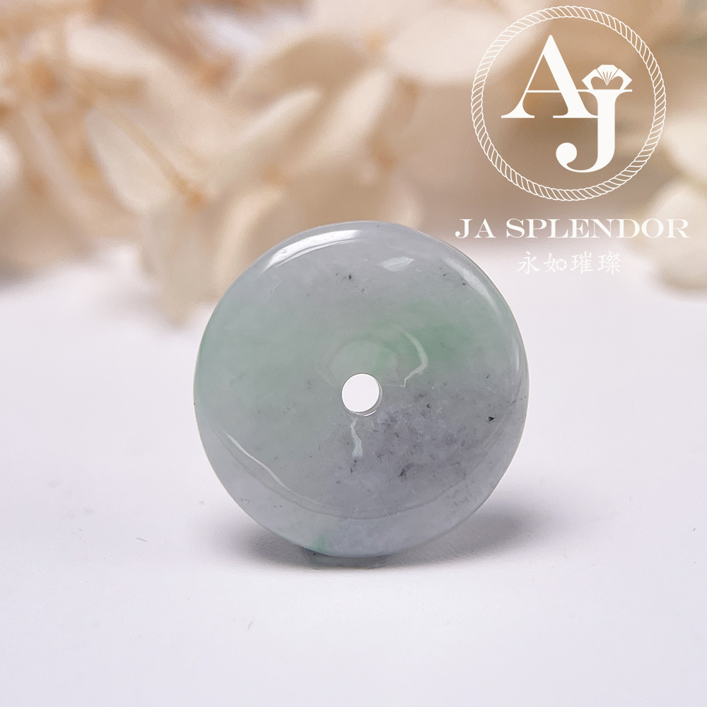 JN-3136 天然翡翠A玉 飄綠灑烏鷄平安扣