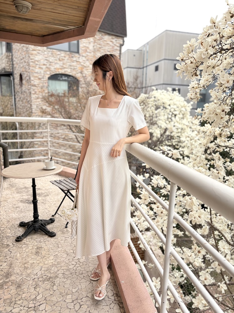 Asymmetric Striped Dress (Ivory)