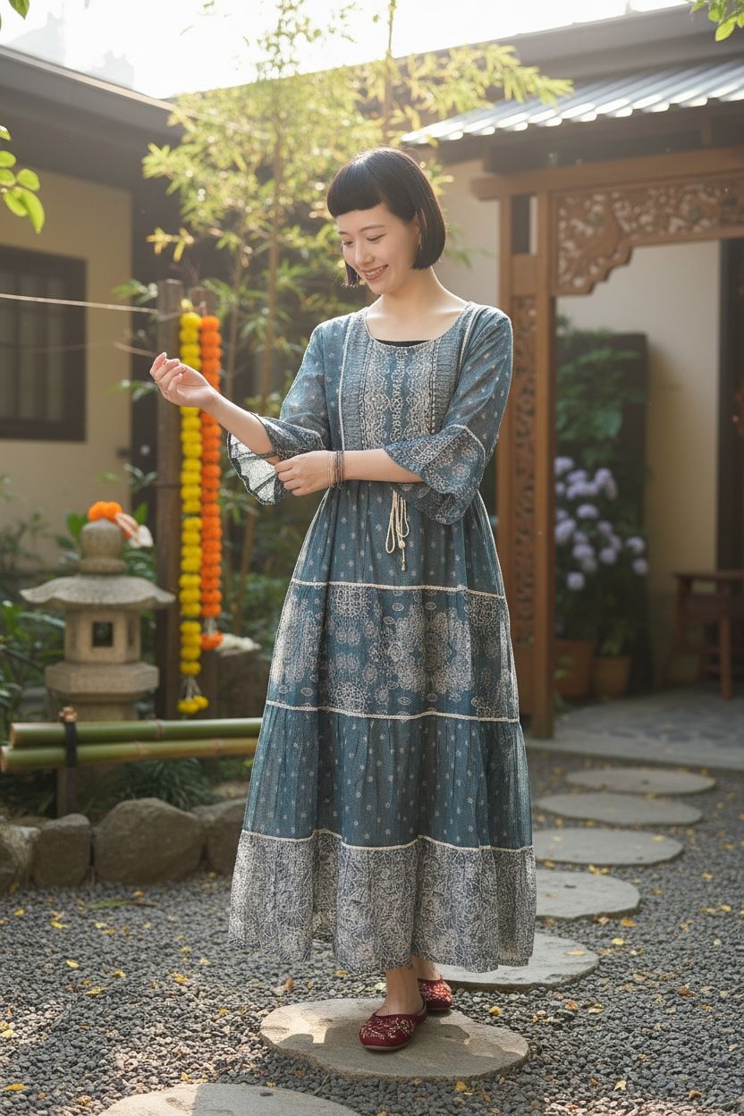 Ash Blue Cotton with Pearl Beads4-Layered OP 47" #1067