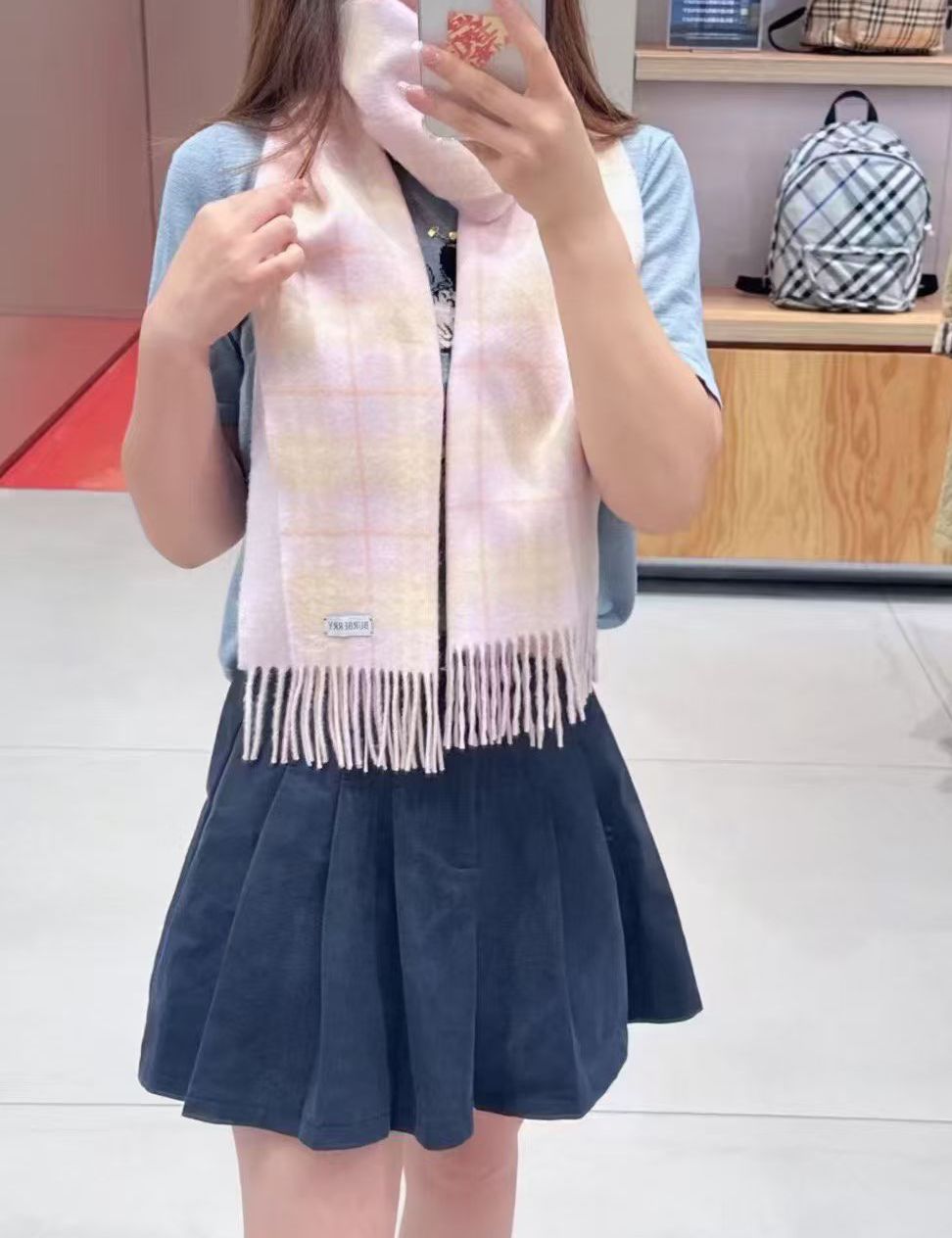 預購 Burberry粉色羊絨圍巾 sale 160x30cm