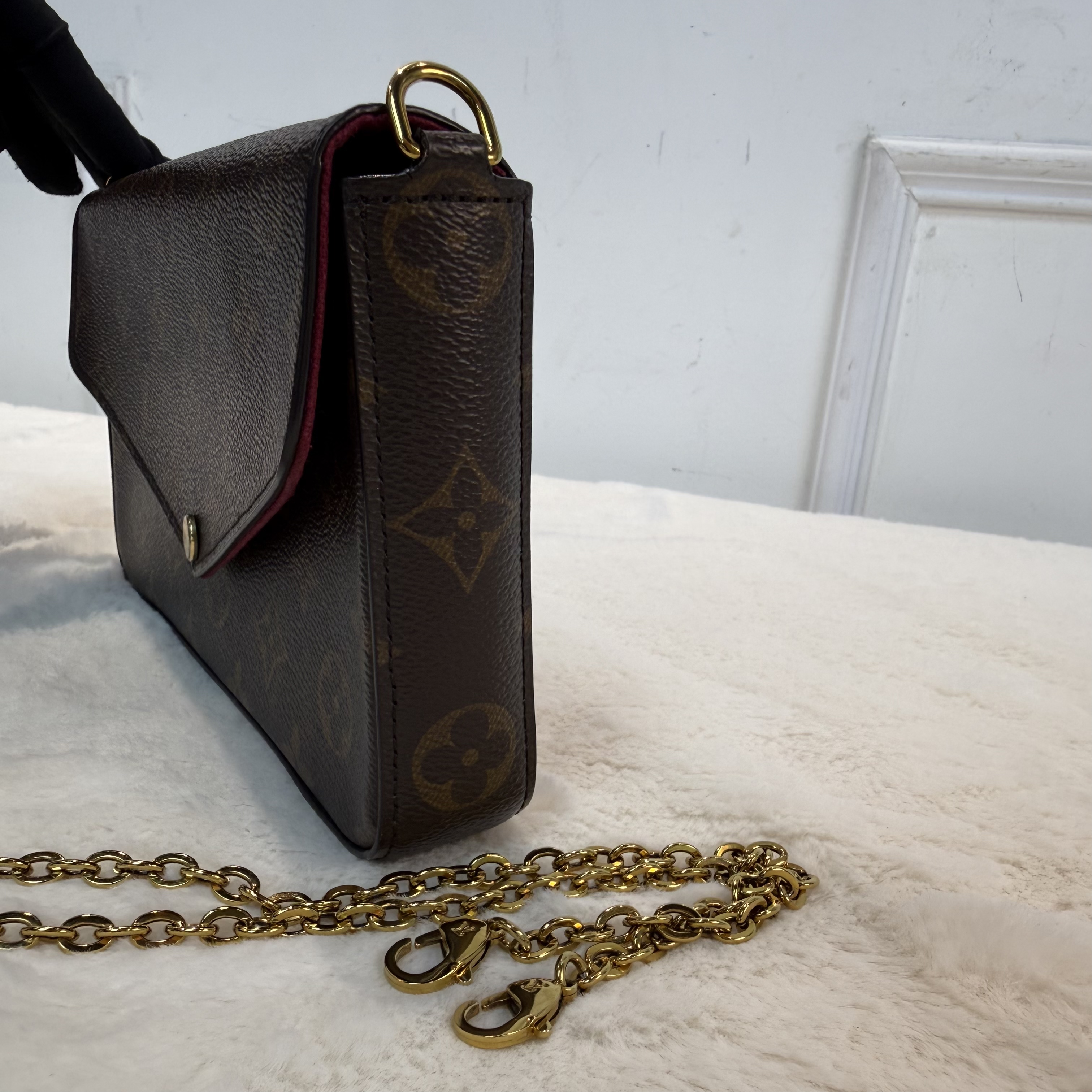 LV/路易威登 Felicie Pochette 經典老花 塗層帆布拼牛皮 三合一袋