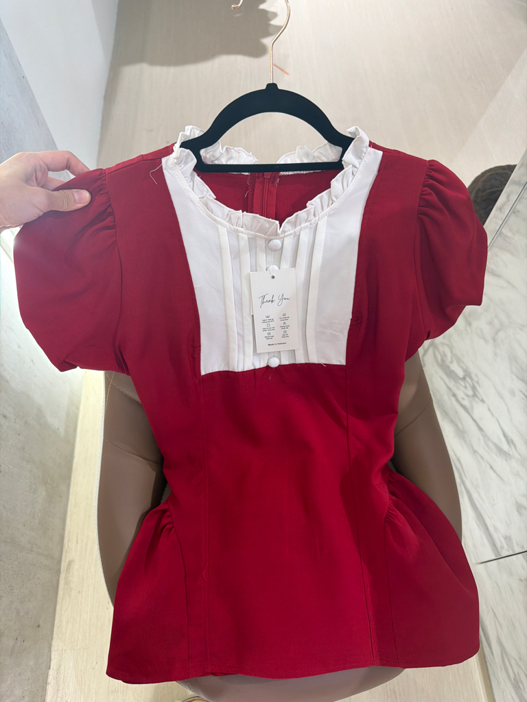 田園風復古泡泡袖褶皺洋裝两件套