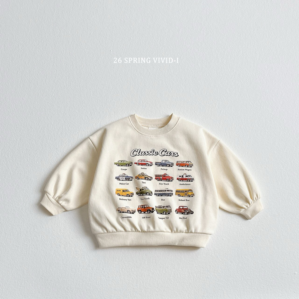 🌸預訂 韓國直送🌸🇰🇷VIVIDI三色迷你車車印花寬鬆衛衣