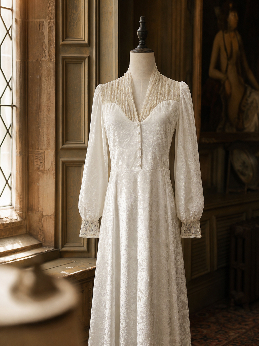 月光下的維多利亞 ∙ 維多利亞復古蕾絲拼接絲絨禮服 Moonlit Victorian Serenade ∙ Vintage Lace-Panel Velvet Gown