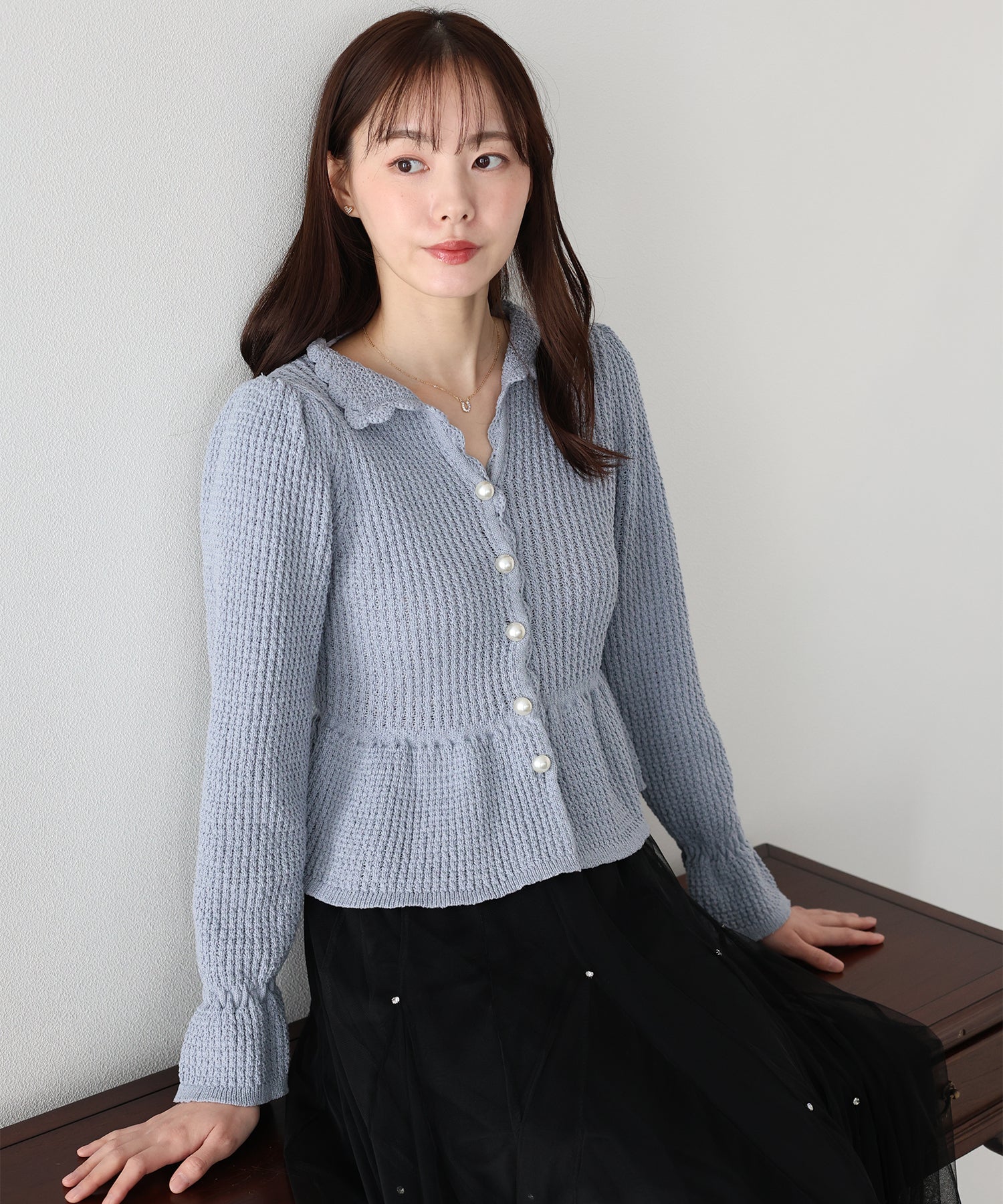 初春新色加入！<JP> 小v領waffle波浪傘擺薄針織* 3色入 <預購>