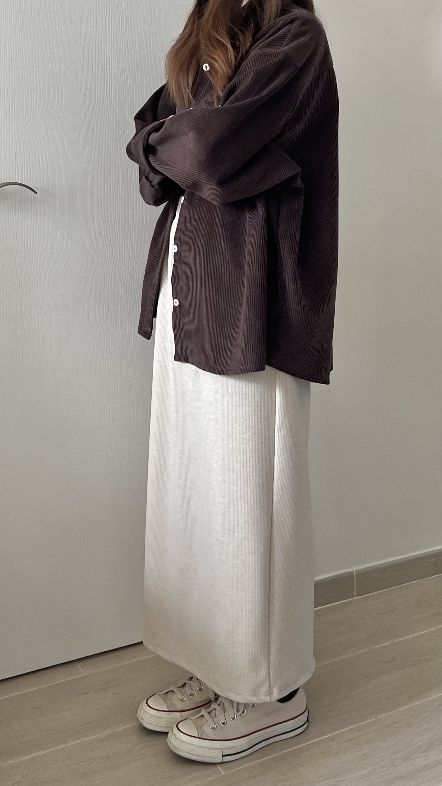 親膚軟熟細坑紋長裙 