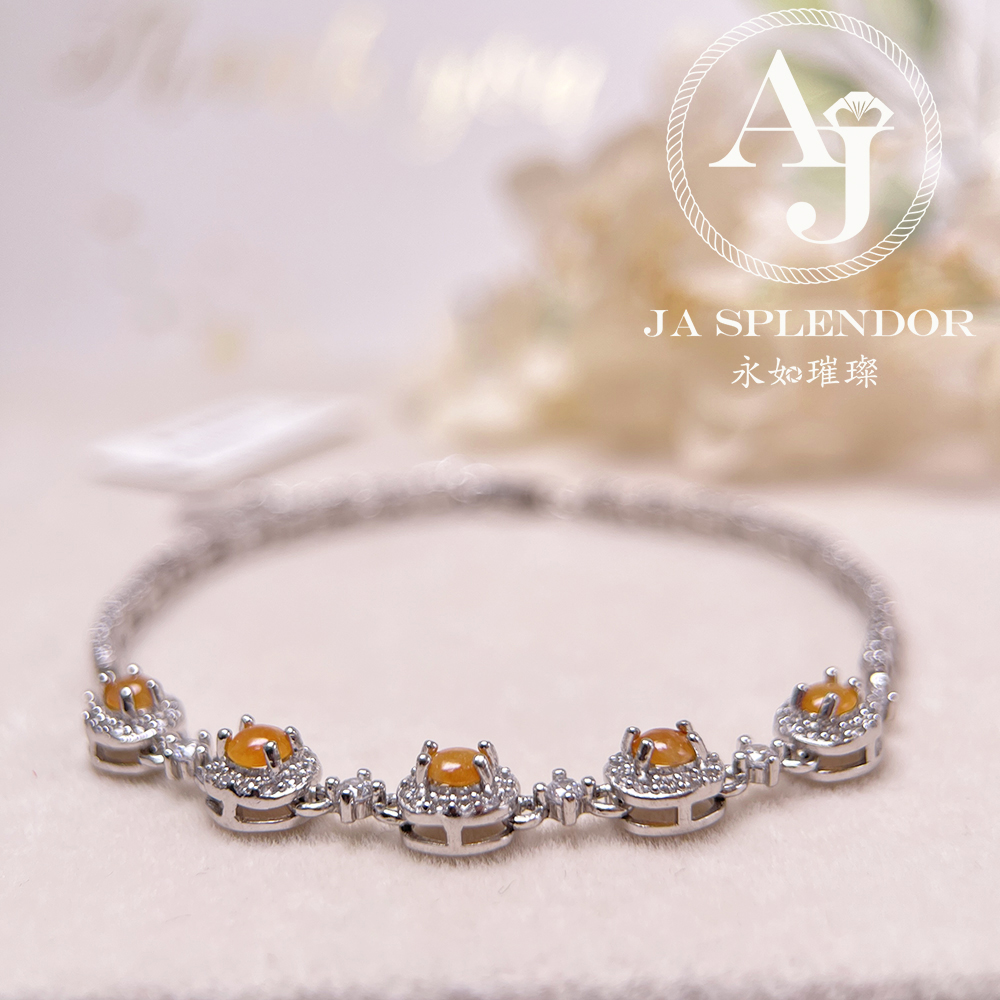 JBS-19 天然翡翠A 玉 冰種黃翡蛋面純銀手鏈