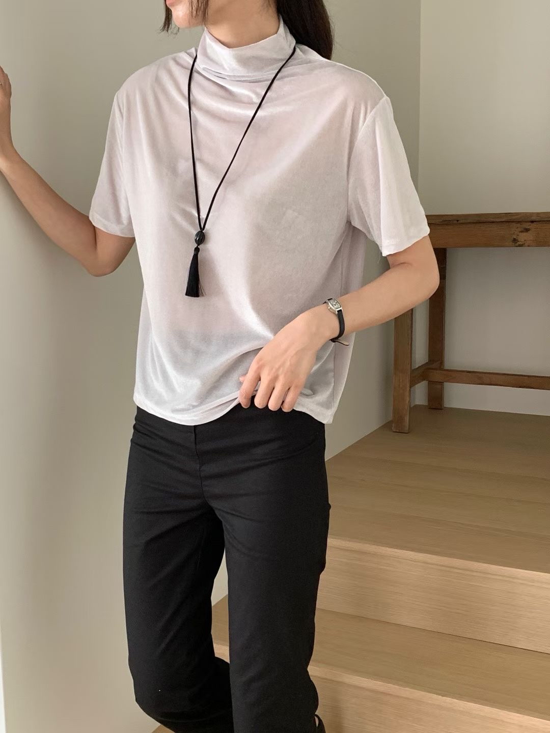 221500 企領短袖薄絲絨Tee