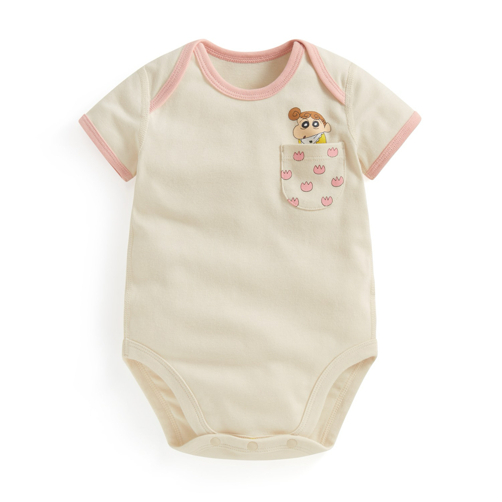 💚預訂 台灣直送💚三色蠟筆小新系列口袋印花純棉短袖包屁衣