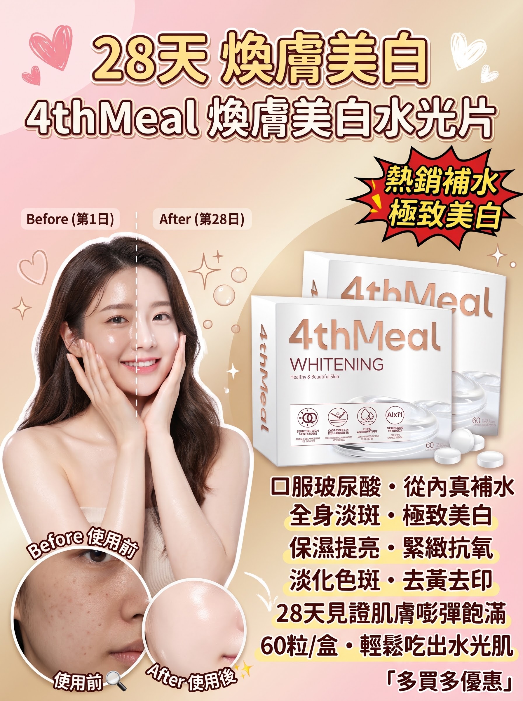 4thMeal 煥膚美白水光片（60粒／盒）