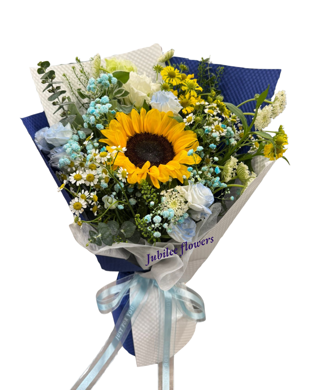 🌻向日葵 碎冰藍玫瑰花束