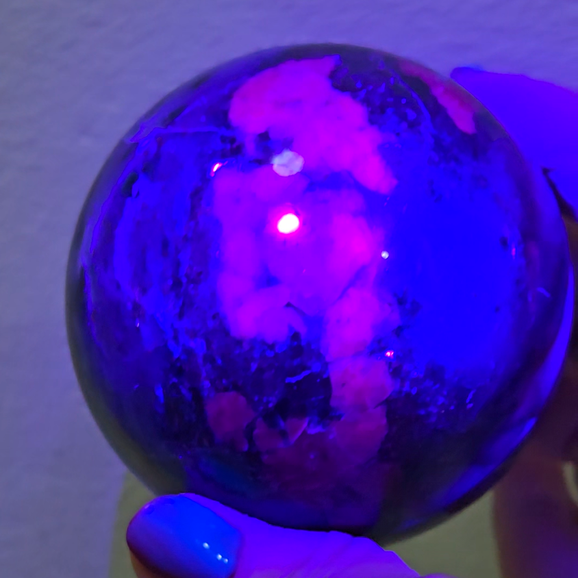 Ruby in green mica fuchsite sphere with UV - MCA113
