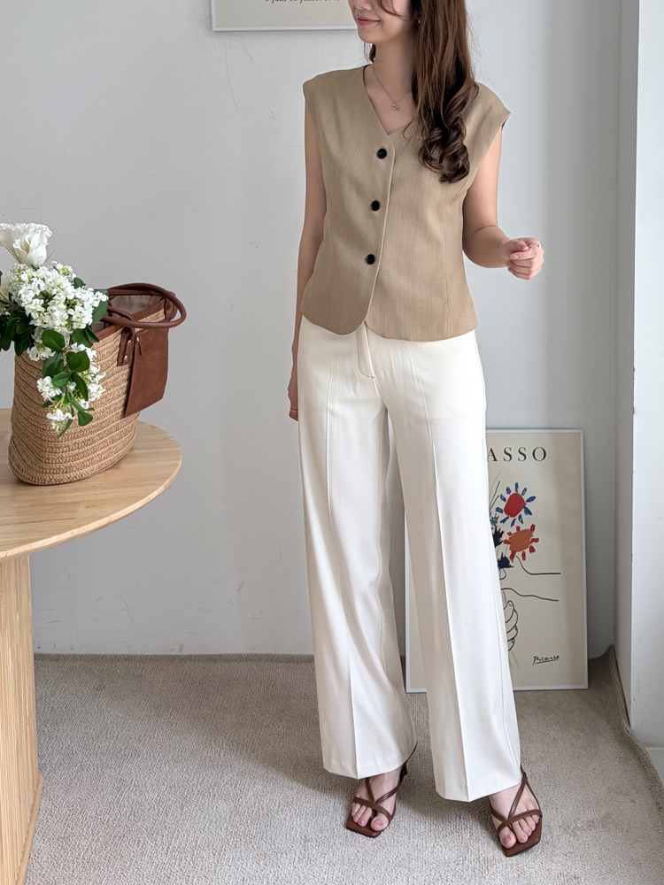 Topstitched Cooling Slacks (Ivory)