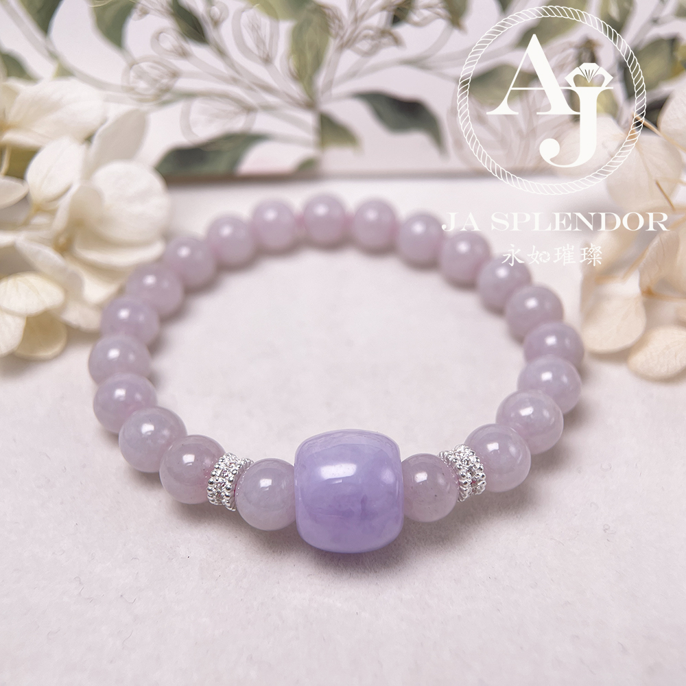 FBG26-H18 天然翡翠A玉-冰種紫羅蘭路路通拼粉色翡翠手串（旺人緣）