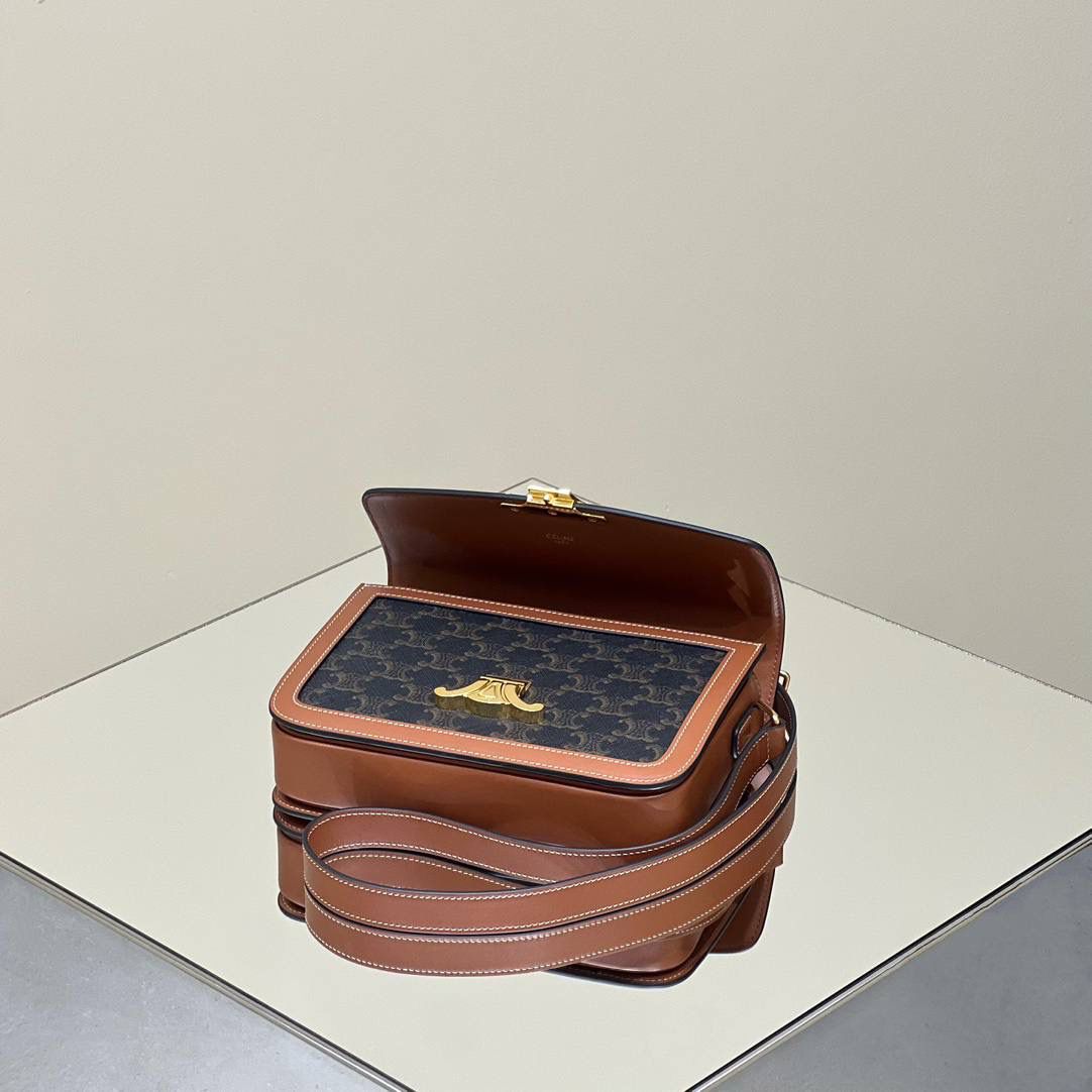 🔥大货实拍图 𝗖𝗘𝗟𝗜𝗡𝗘 ♥ 𝗧𝗥𝗜𝗢𝗠𝗣𝗛𝗘 𝗕𝗢𝗫 型号：191242 中号尺寸：22.5*16*7cm 小号尺寸：18.5*14*6cm 𝑪𝒆𝒍𝒊𝒏𝒆老花凯旋门，老花配纯色包边的设计，散发着法式优雅的气息，简直是复古到心坎儿😍