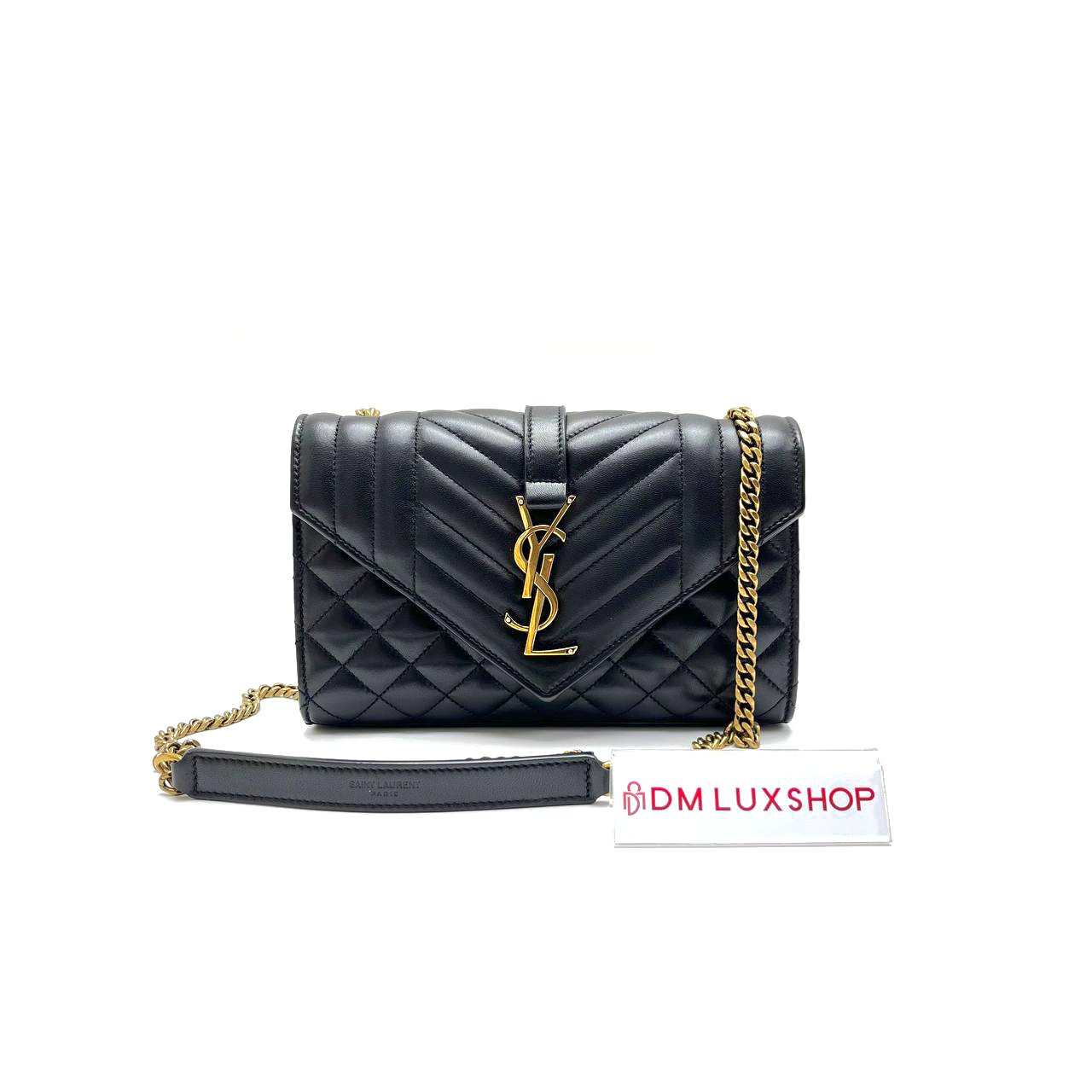 YSL Envelope Sling Bag Black Lambskin Small GHW