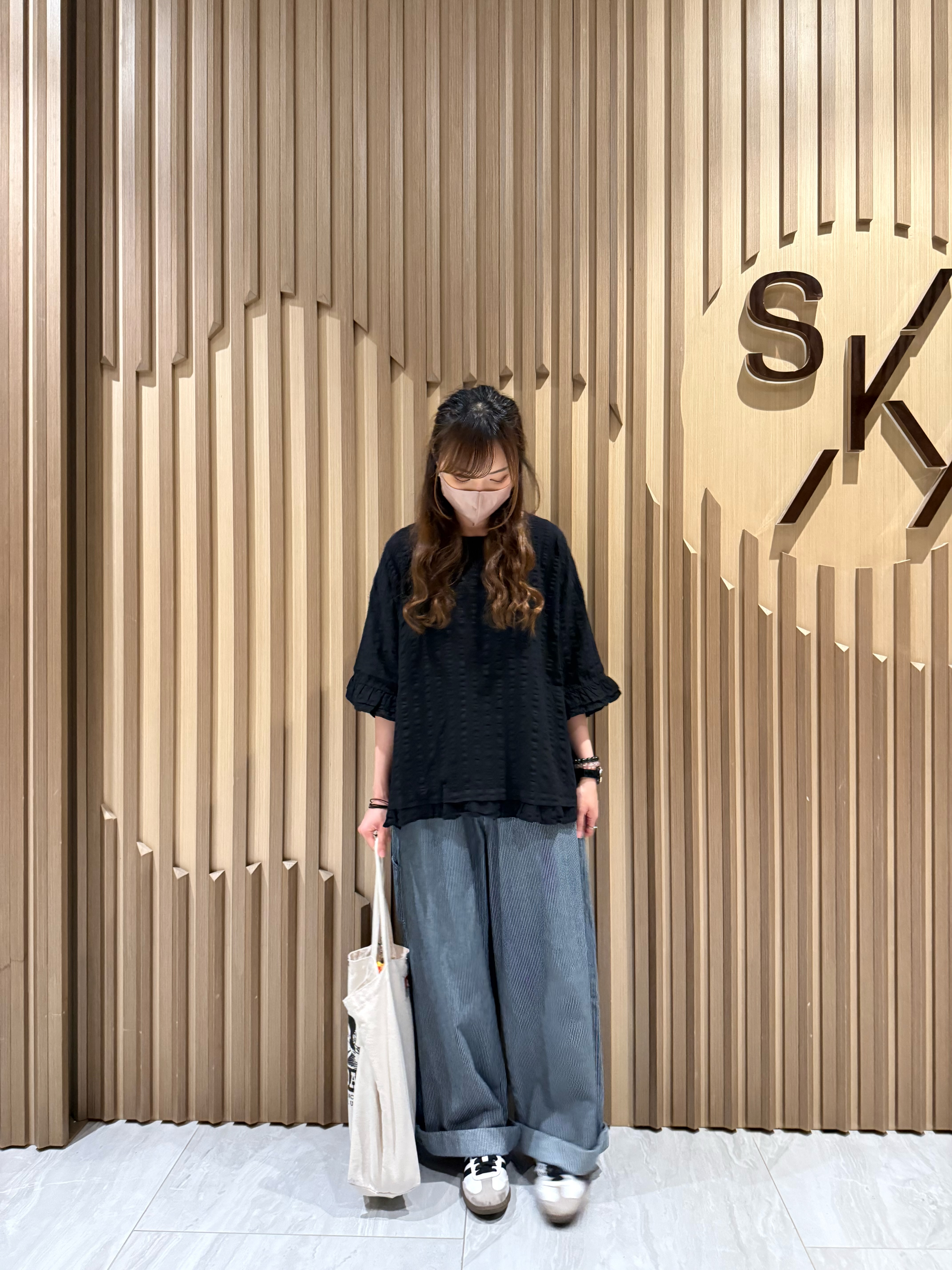 牛仔間條直腳褲