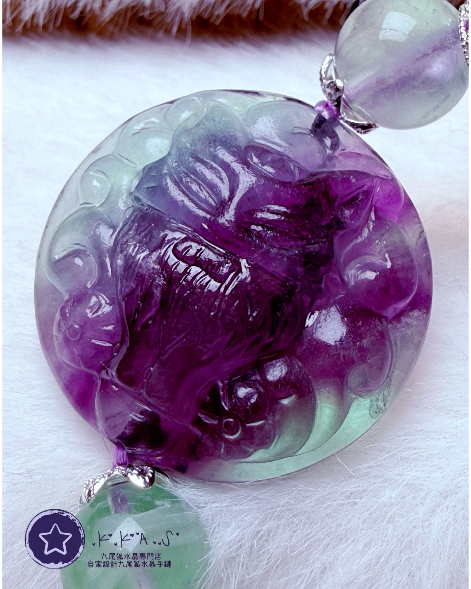 K00162 螢石 九尾狐 自家設計手鏈