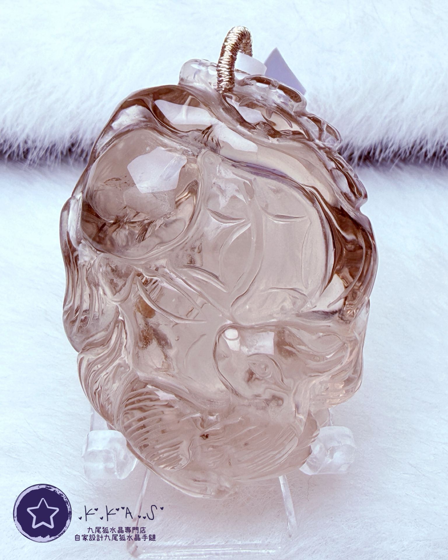 K00121 茶水晶共生碧璽 側臉狐 - 吊墜/手牌兩用款