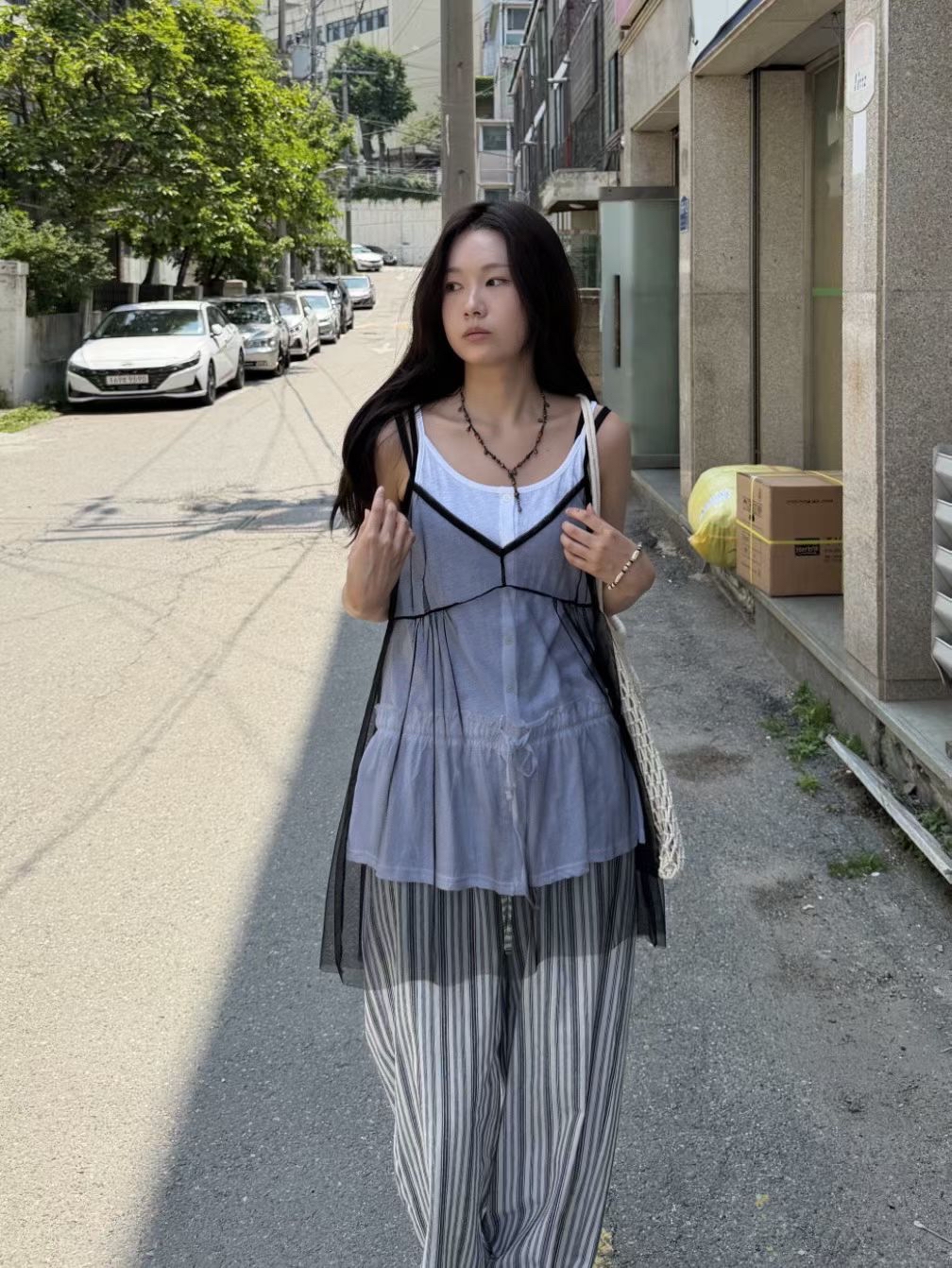 221342 後綁吊帶紗Top