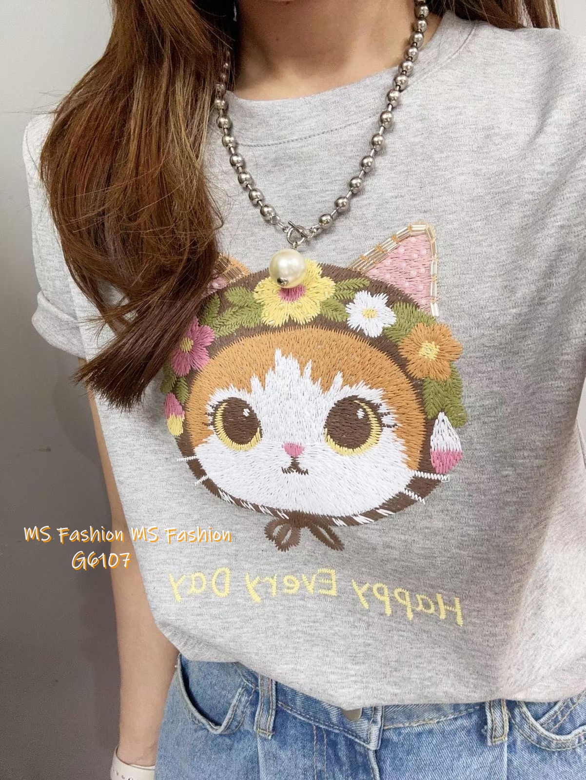 G6107 韓國🇰🇷刺繡貓咪tee