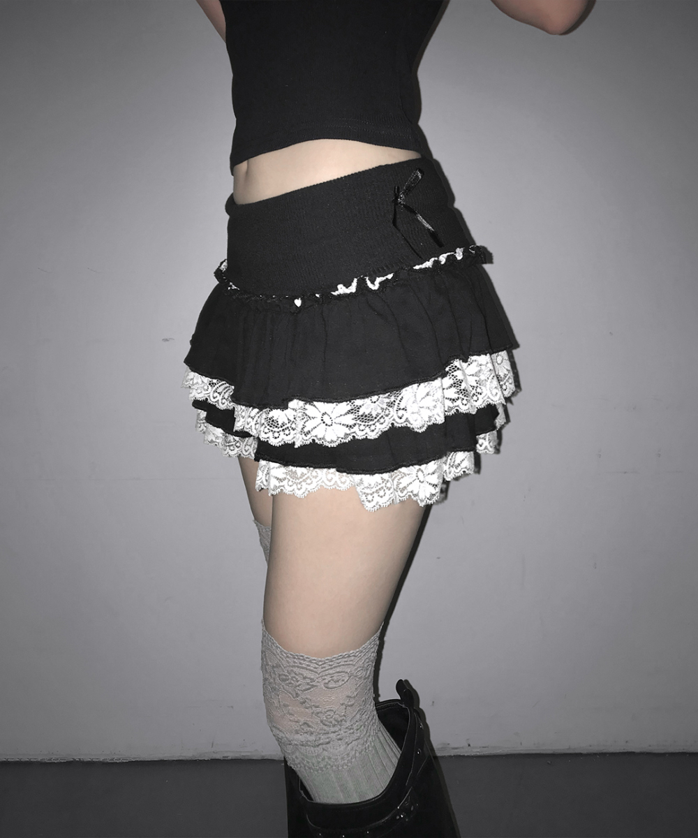 Ribbed Waist Ruffled Mini Skirt