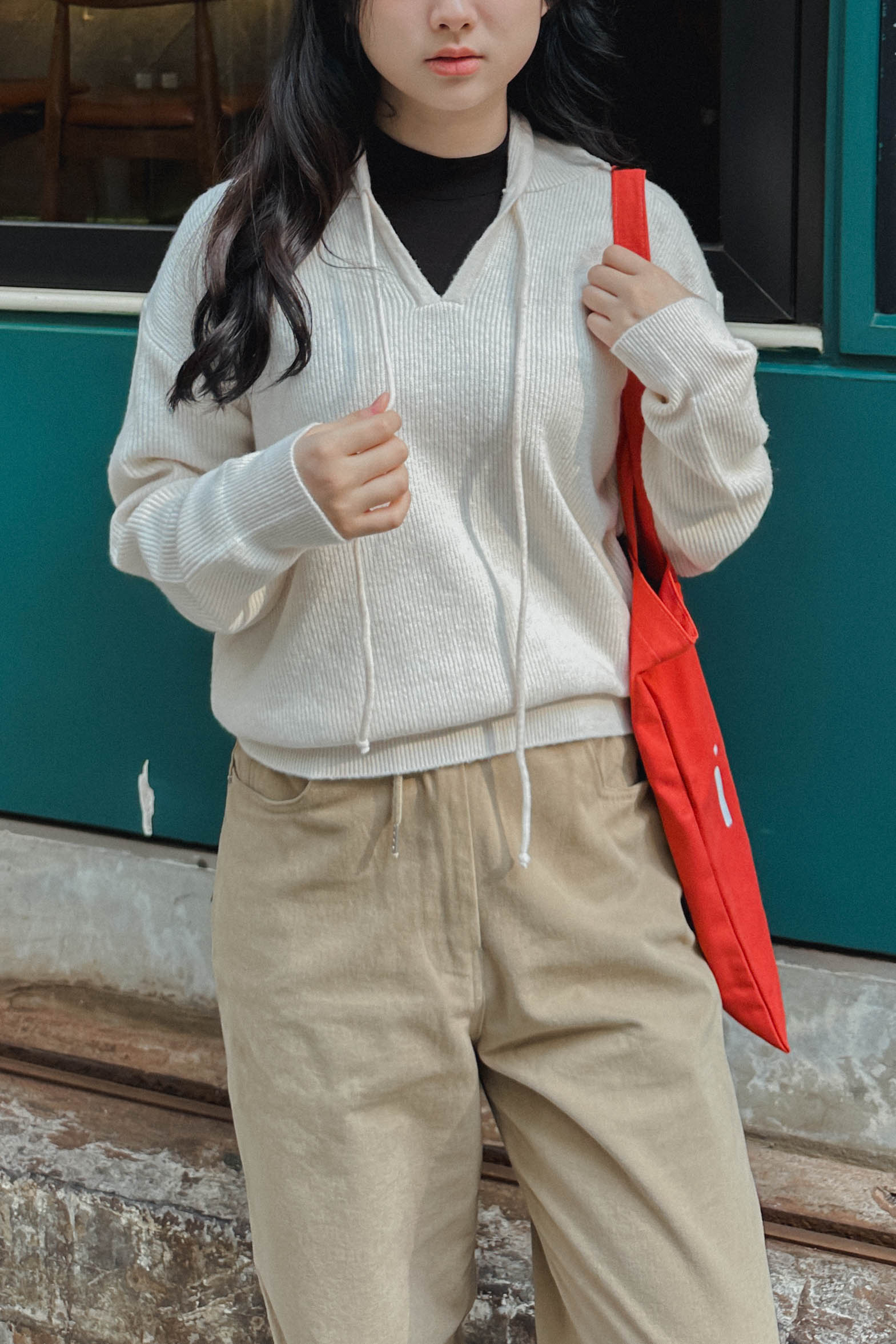 極簡短版針織連帽衛衣 (兩色入)