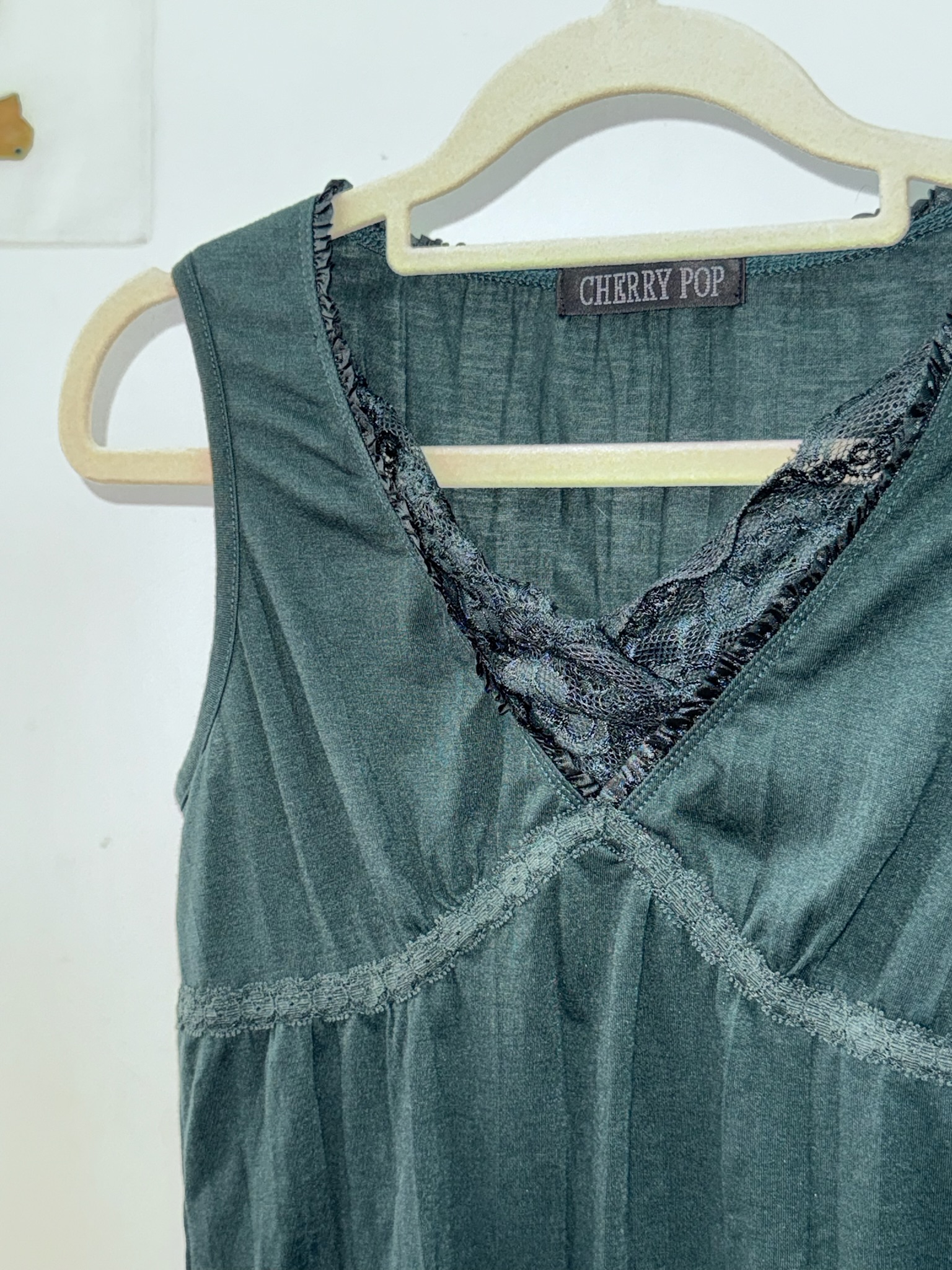 Dark Green Lace Trim Tank Top