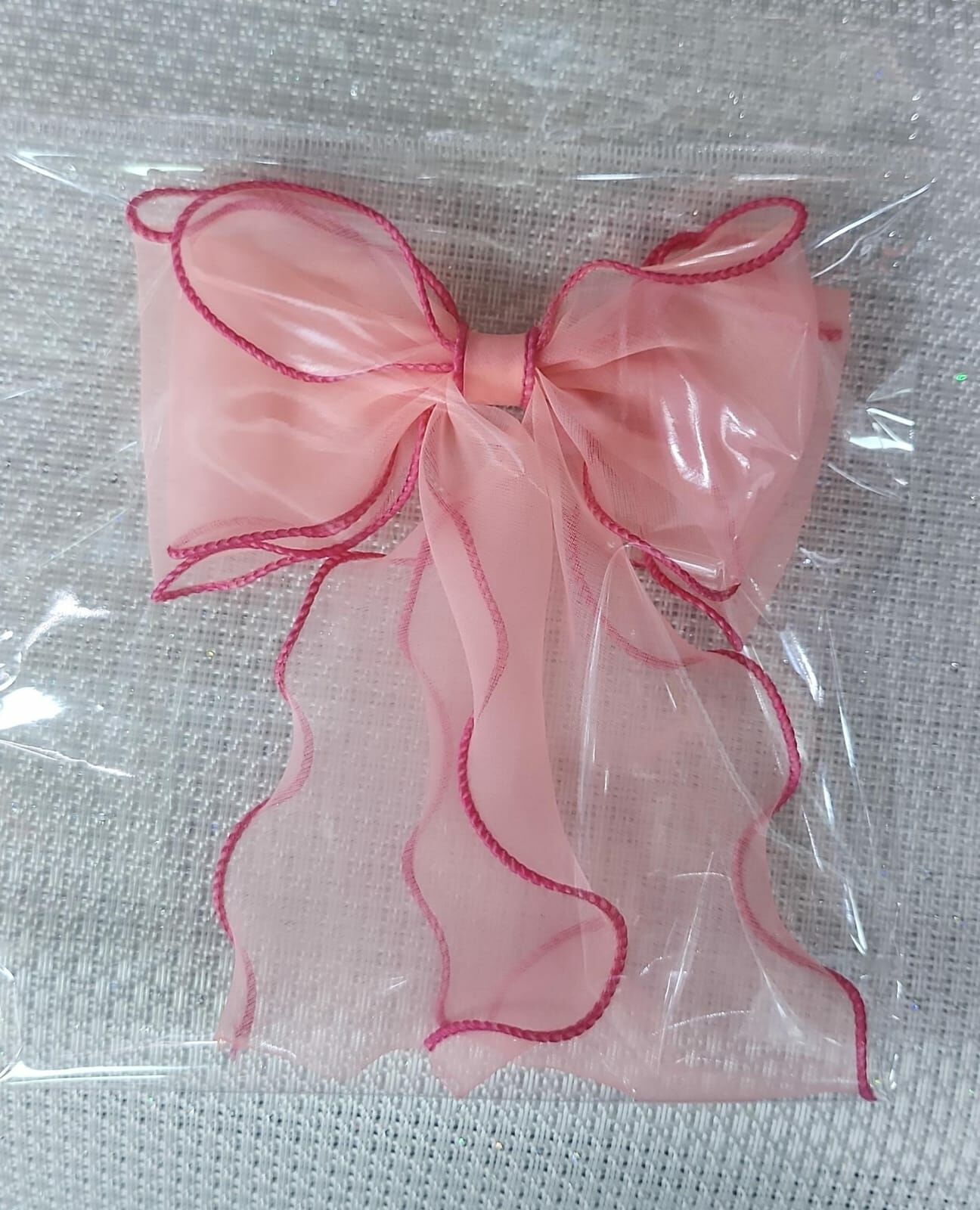 純色薄紗大蝴蝶結鴨嘴夾 深粉紅邊色 韓國製