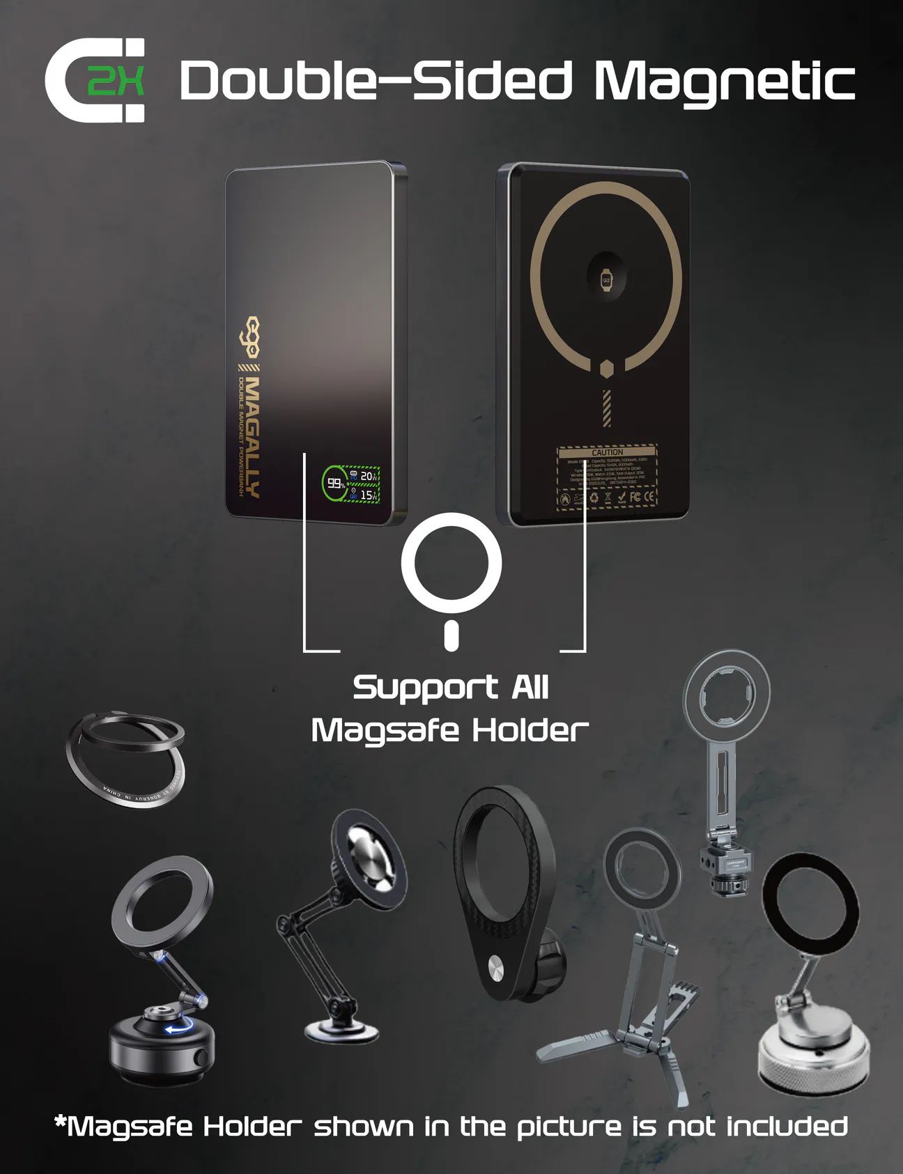 EGO Magally 5000mAh 雙面磁吸無線充電移動電源，兼容 Qi2 和 iWatch