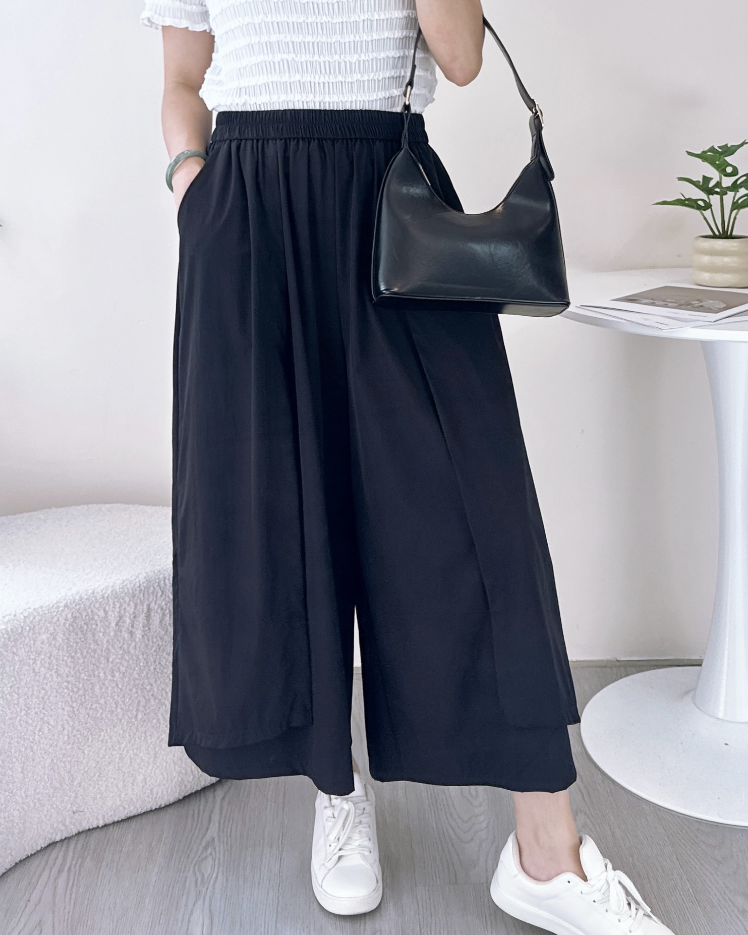 薄身彈性梭織棉料闊褲 